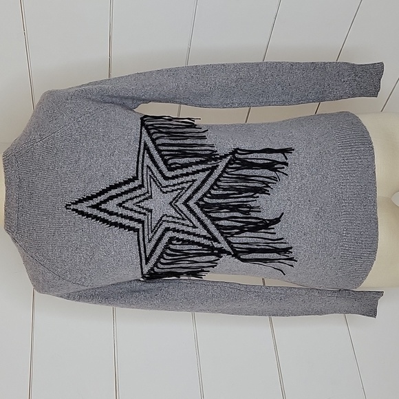Rebecca Minkoff XXS grey crew neck sweater with star and fringe on the back - Picture 1 of 6